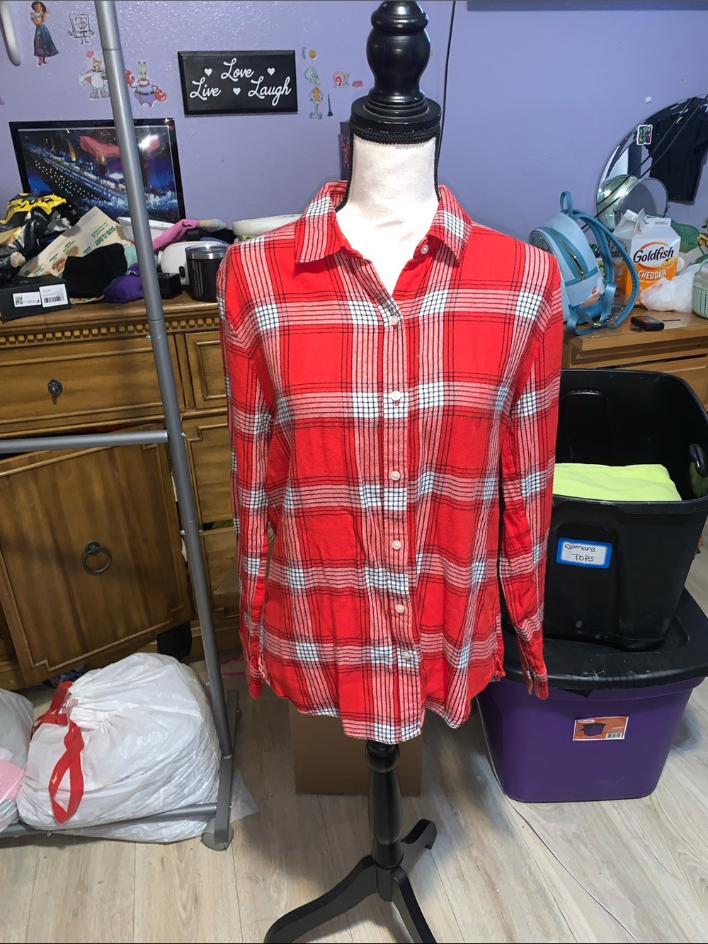 Dip Red Plaid Button-Front Women's Shirt Classic Flannel Style